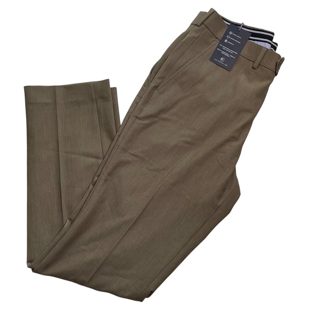 Mens Construct Slim Fit Tan Dress Pants Trousers Size 32W X 30L u